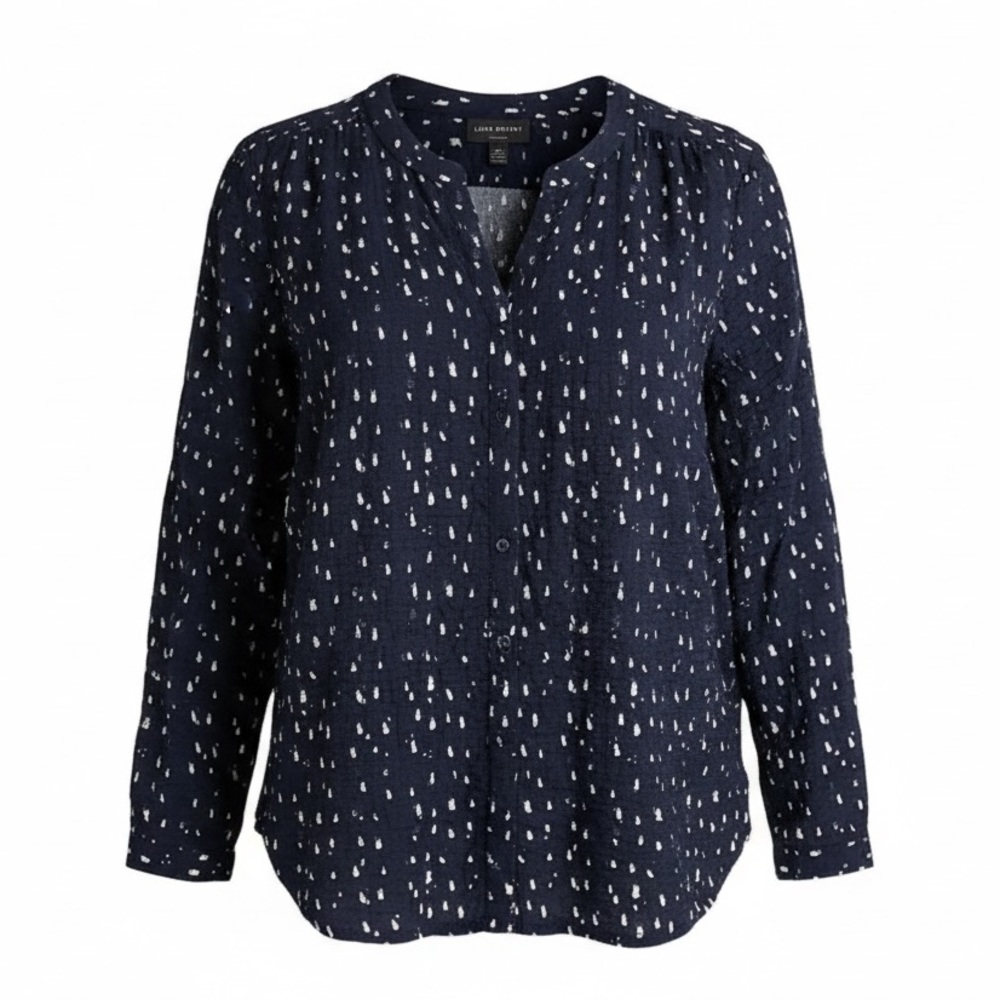 NWT Lane Bryant Navy & White Light Airy Quarter Button Down Coastal Top - 16W
